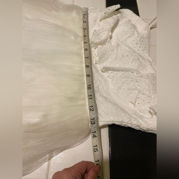 NWT Full Tulle Skirt Eyelet Lace Babydoll Top Flutter Sleeve Shimmering Skirt - Picture 10 of 11